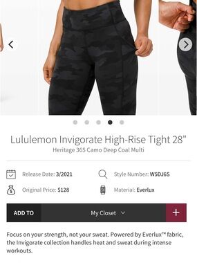 lululemon athletica Invigorate High-Rise Tight 28" - Deep Coal Camo